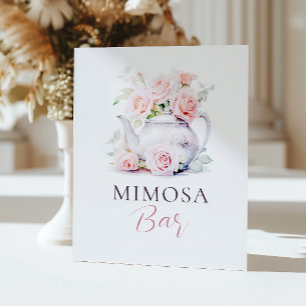 Elegant Pink Rose Bridal Mimosa Bar Pedestal Sign