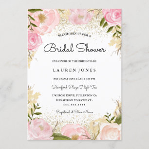 Elegant Pink Rose Bridal Shower Invitation
