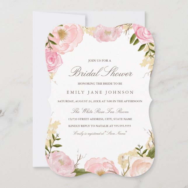 Elegant Pink Rose Bridal Shower Invite (Front)
