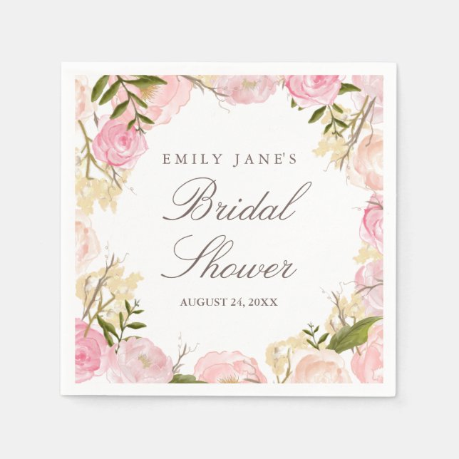 Elegant Pink Rose Bridal Shower Napkins (Front)