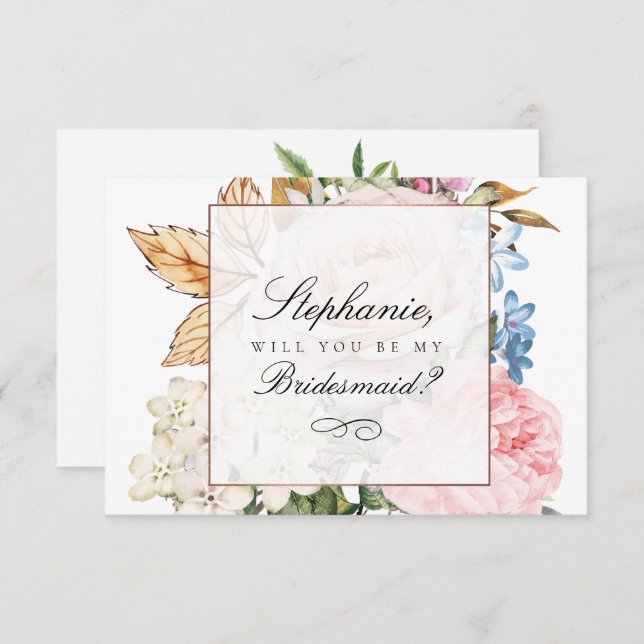 Elegant Pink Rose Bridesmaid Card (Front/Back)