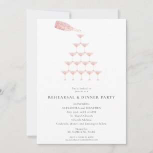 Elegant Pink Rose Champagne Tower Rehearsal Dinner Invitation