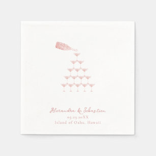Elegant Pink Rose Champagne Tower Script Wedding Napkin