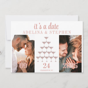 Elegant Pink Rose Champagne Tower Script Wedding Save The Date