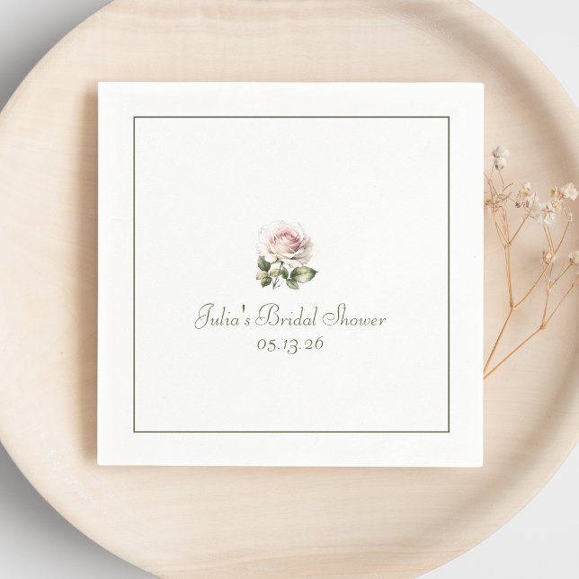 Elegant Pink Rose Classic Timeless Bridal Shower  Napkin (Creator Uploaded)
