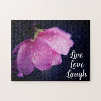 Elegant Pink Rose Close Up Flower Motivational  Jigsaw Puzzle