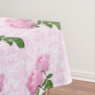 Elegant Pink Rose Damask Floral  Tablecloth