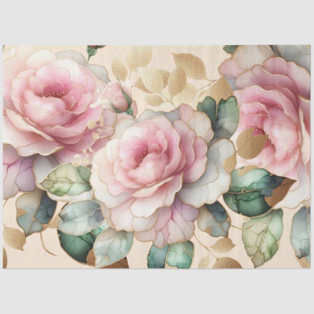 Elegant Pink Rose Decoupage & Gift Wrap  Tissue Paper (Front)