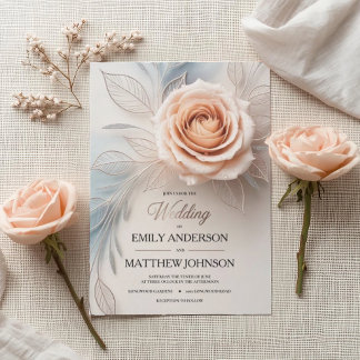 Elegant Pink Rose Dew Drop Wedding Invitation