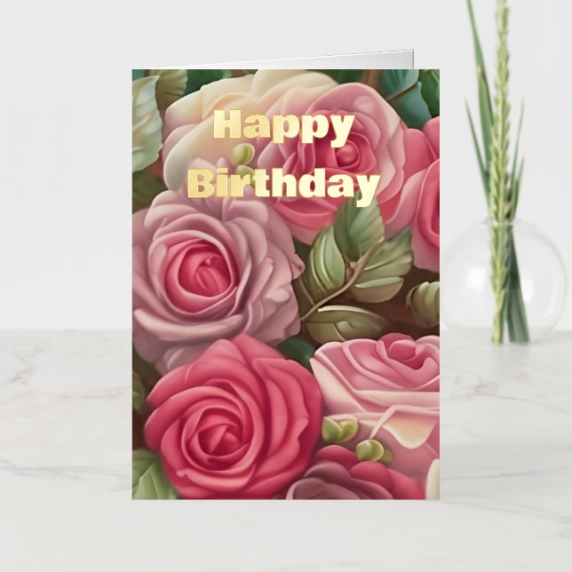 Elegant Pink Rose Elegant Birthday Wish Foil Greeting Card (Front)
