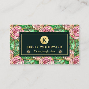 Elegant Pink Rose Faux Stained Glass Pattern Business Card