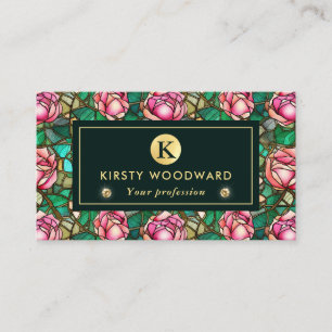 Elegant Pink  Rose Faux Stained Glass Pattern Business Card