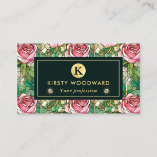 Elegant Pink  Rose Faux Stained Glass Pattern Business Card