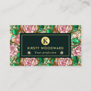 Elegant Pink  Rose Faux Stained Glass Pattern Business Card