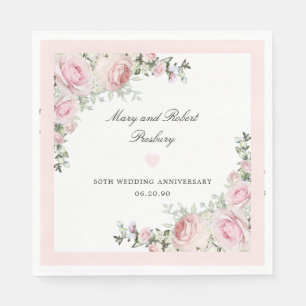 Elegant Pink Rose Floral 50th Wedding Anniversary Napkin