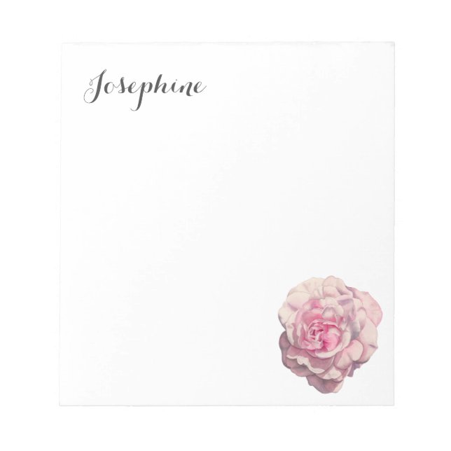 Elegant Pink Rose Floral | Add Your Name Notepad (Front)