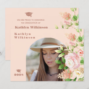 Elegant Pink Rose Floral Arch Photo Graduation Announcement