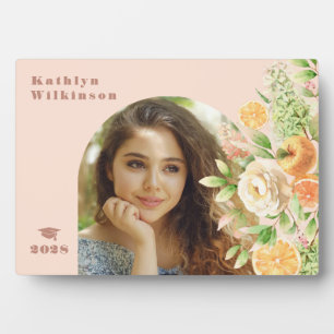 Elegant Pink Rose Floral Arch Photo Graduation Plaque