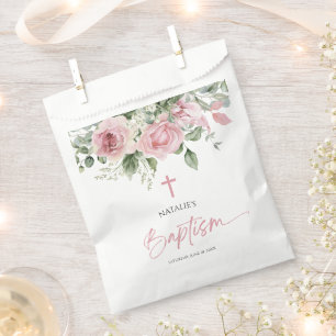 Elegant Pink Rose Floral Baptism Favour Bags