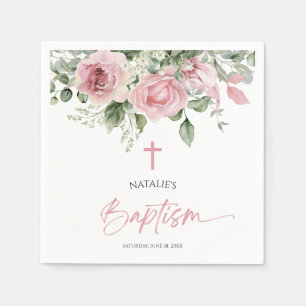 Elegant Pink Rose Floral Baptism Napkin