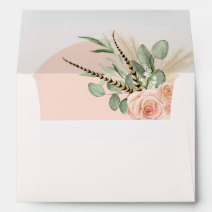 Elegant Pink Rose Floral Boho Feather Envelope