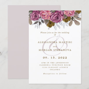 Elegant pink rose floral border script wedding invitation