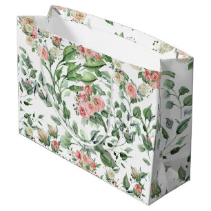 Elegant Pink Rose Floral Botanical Wedding Large Gift Bag