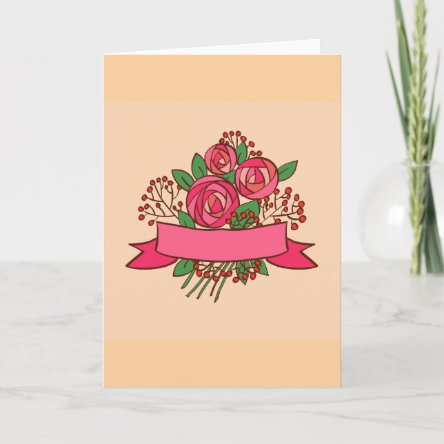 Elegant Pink Rose Floral Bouquet Card (Front)