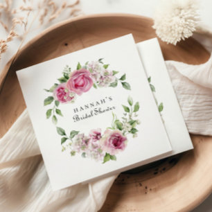 Elegant Pink Rose Floral Bridal or Baby Shower Napkin