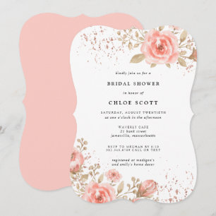 Elegant Pink Rose Floral Bridal Shower Invitation