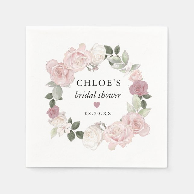 Elegant Pink Rose Floral Bridal Shower Napkin (Front)