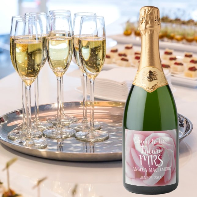 Elegant Pink Rose Floral Bridal Shower Sparkling Wine Label (In Situ Wedding)