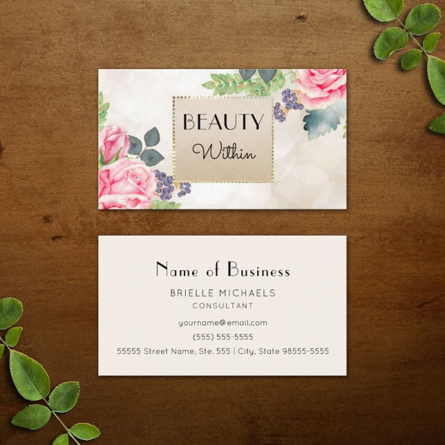 Elegant Pink Rose FLoral Champagne Faux Gold Bokeh Business Card (Elegant Pink Rose FLoral Champagne Faux Gold Bokeh Business Cards)
