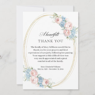 Elegant Pink Rose Floral Funeral Thank You Card
