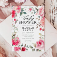 Elegant Pink Rose Floral Girl Baby Shower