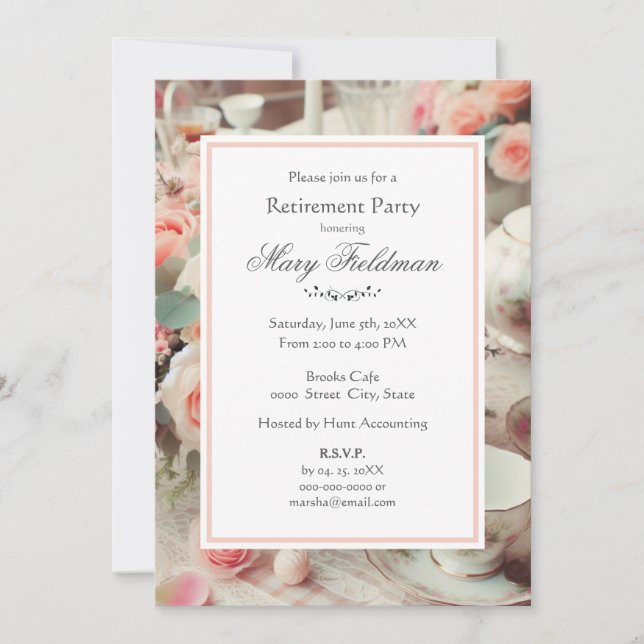 Elegant Pink Rose Floral  Invitation (Front)