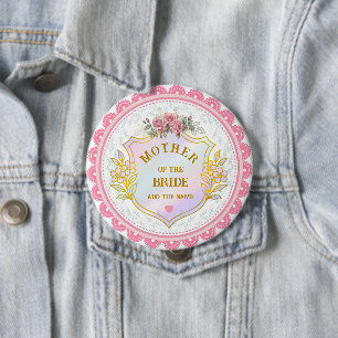 Elegant Pink Rose Floral Lace Mother of the Bride 10 Cm Round Badge