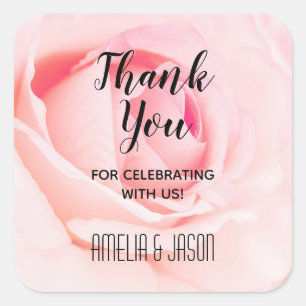 Elegant Pink Rose Floral Thank You Square Sticker