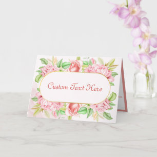 Elegant Pink Rose Floral Vintage Peony Flowers Card