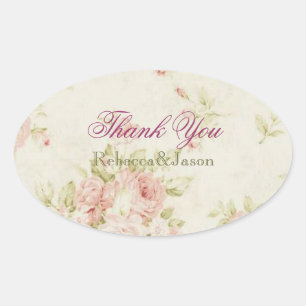 elegant Pink  rose Floral vintage  wedding Oval Sticker