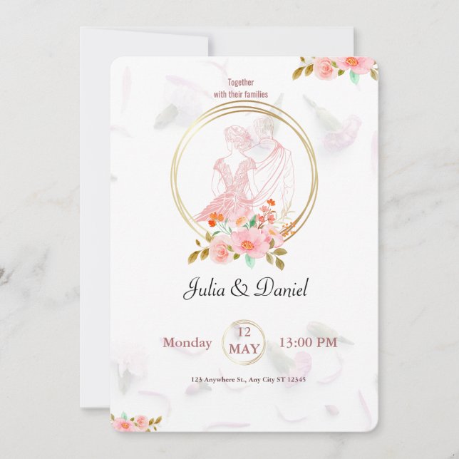 Elegant Pink Rose Floral Watercolor Painting (Front)