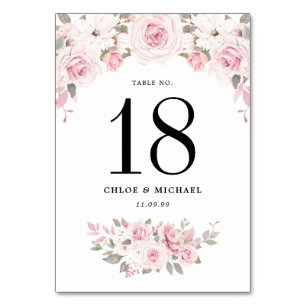 Elegant Pink Rose Floral Wedding Table Number