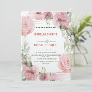 Elegant Pink Rose Flower bridal Shower Invitation