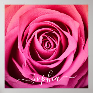 Elegant Pink Rose Flower Photo Add Name Poster