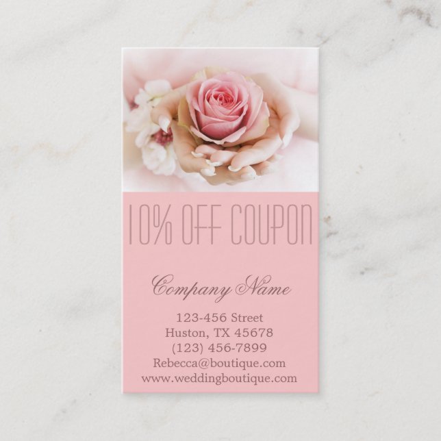 elegant pink rose flower wedding florist discount card (Front)