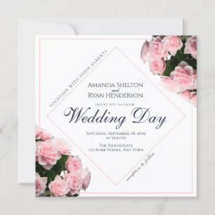 Elegant Pink Rose Flowers Floral Wedding Invitation