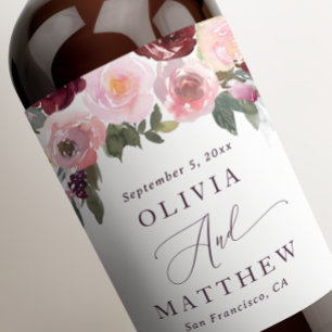 Elegant pink rose flowers. Garden floral wedding  Wine Label
