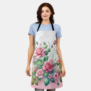 Elegant Pink Rose Garden Apron