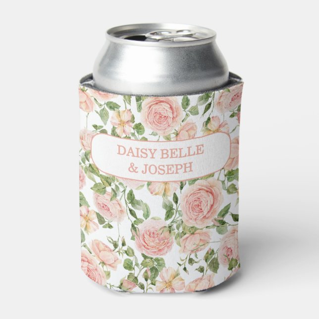Elegant Pink Rose Garden Can Cooler (Can Front)