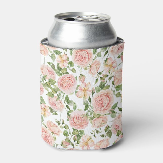 Elegant Pink Rose Garden Can Cooler (Can Front)